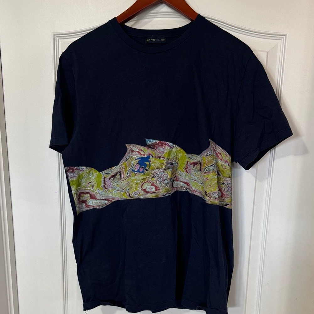 Etro XL Navy Graphic T-Shirt, paisley and sports